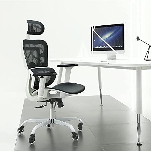 Office Chair, KERDOM Ergonomic Desk Chair, Comfy Breathable Mesh Task Chair with Headrest High Back, Home Computer Chair 3D Adjustable Armrests, Executive Swivel Chair with Roller Blade Wheels (White)