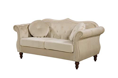 US Pride Furniture S5368-L-USP LeMarquis Collection Chesterfield Loveseat with Wood Legs and Nailhead Trim, Blue, Ivory