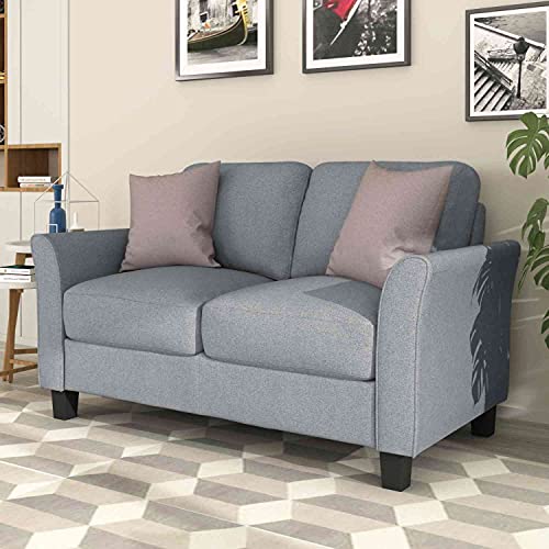 Cotoala 2 Piece Living Room Sectional Sofa Sets, Modern Upholstered Couch Furniture, One Three-Seat Chair & Loveseat, 2+3, Fabric Grey
