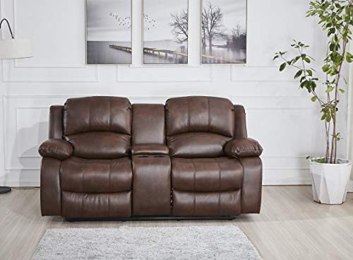 Betsy Furniture Bonded Leather Reclining Loveseat in Multiple Colors, 8018 (Brown, Loveseat)