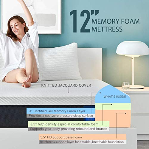King Size Mattress, 12 Inch Molblly Premium Cooling-Gel Memory Foam Mattress Bed in a Box, Cool King Bed Supportive & Pressure Relief with Breathable Soft Fabric Cover, Medium Firm