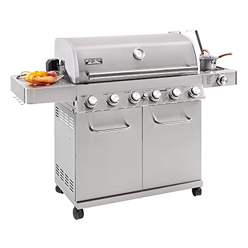 Monument Grills 77352 6-Burner Stainless Steel Propane Gas Grill with LED Controls, Side Burner, Built in Thermometer, and Rotisserie Kit