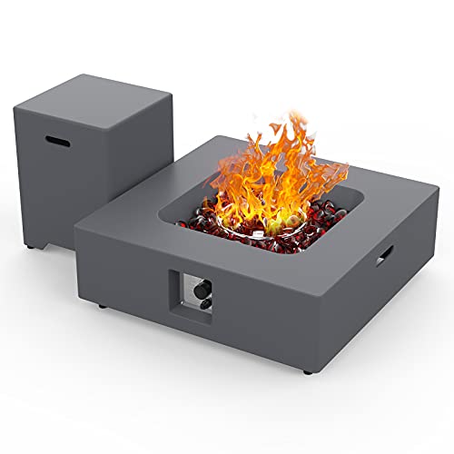 Propane Fire Pit Table, 35 x 35 inch 40000 BTU Square Outdoor Fire Pit with Lava Rocks, CSA Certified, Not Include Side Storage Table