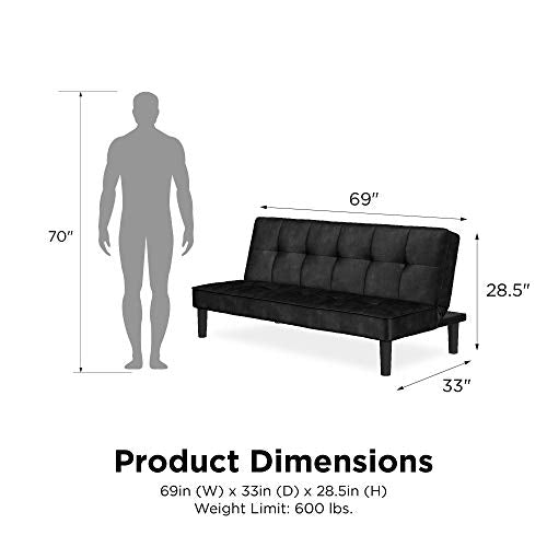 REALROOMS Tyler Futon, Convertible Sofa Bed & Couch, Black Velvet
