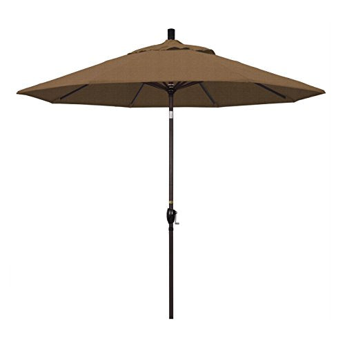 California Umbrella GSPT908117-F76 9' Round Aluminum Market, Crank Lift, Push Button Tilt, Bronze Pole, Woven Sesame Olefin Patio Umbrella, 9-Feet