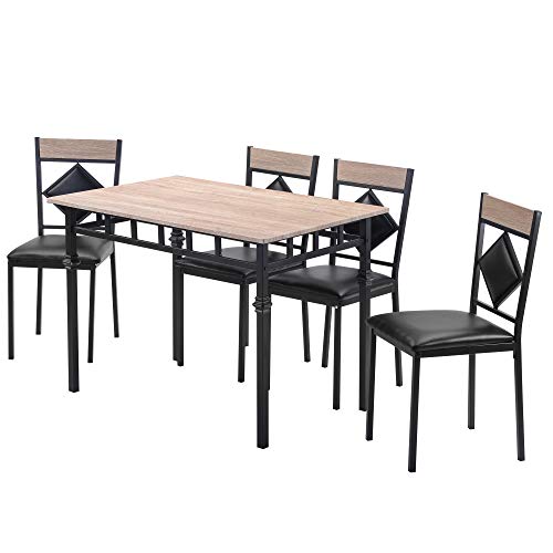 Harper & Bright Designs 5-Piece Modern Dining Table Set, Metal Frame and Wood Top Kitchen Table with 4 Upholstered Dininng Chairs (Beige)