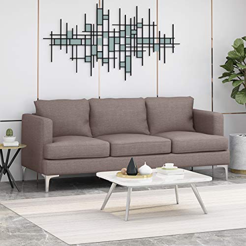 Faithe Modern Fabric 3 Seater Sofa, Dark Taupe and Silver