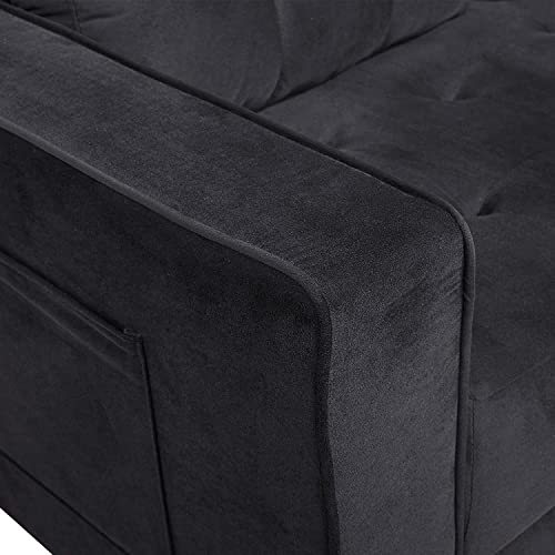 RINIMEI 2 Piece Living Room Furniture Set Include Upholstered Three Seater Sofá & Loveseat, Sectional Sofa Stylish Velvet Tufted Cushion Couch Easy Assemble W/Side Pockets,Black
