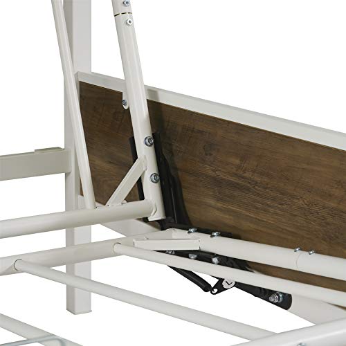 Bunk Bed with Futon ,Twin Over Futon Bunk Bed Easy Conversion to Twin Over Full Bunk Beds, Metal Futon Bunk Bed with Guardrails and Ladder, White