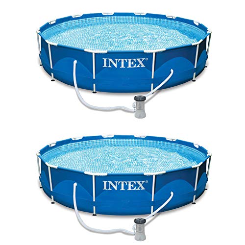 Intex 12ft x 30in Metal Frame Set Above Ground Swimming Pool & Filter (2 Pack)