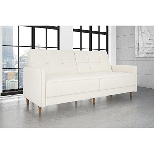 Atlin Designs Mid Century Tufted Faux Leather Multi-Functional Convertible Sleeper Sofa in White
