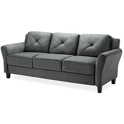BOWERY HILL Microfiber Upholstery Living Room Sofa Couch in Dark Gray