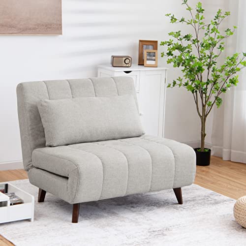 Giantex Sofa Bed Convertible Sleeper Adjustable Recliner Chair 3 in 1 Multi-Function 3-Position Backrest Guest Bed Sofa Couch with Waist Pillow Easy Assembly (Light Gray)