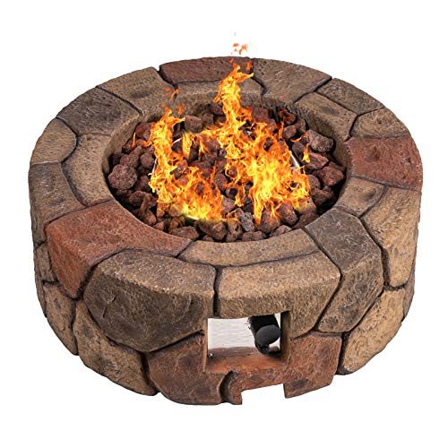 AMKV Outdoor Propane fire Pit Table, Brown Artificial Stone Texture Patio Gas fire Pit Table with Free Lava Rock for Garden,Camping,Yard.