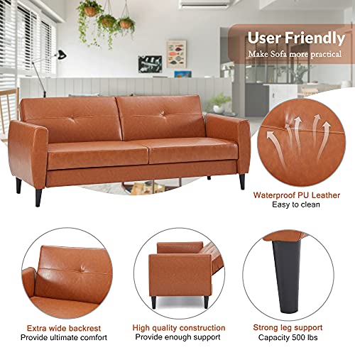 Faux Leather Upholstery Modern Living Room Sofa Sectional Furniture Set w/Convertible Double Seat Futon Beds (Brown)