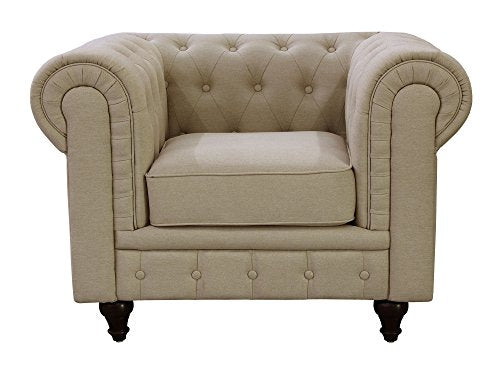 US Pride Furniture Linen Fabric Chesterfield Sofa Set, Beige