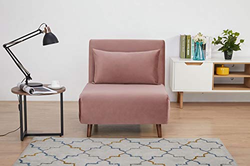 GIA Tri-Fold Convertible Velvet Sofa Bed Chair with Removable Pillow and Legs, Pink Blossom