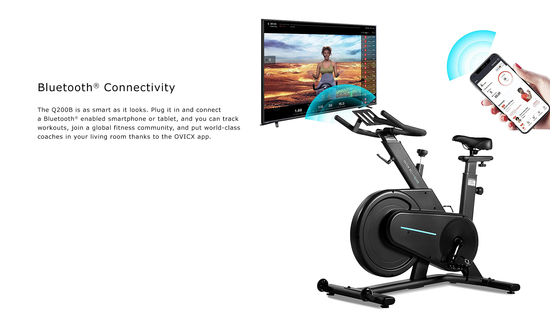 OVICX OS-EBIKE-Q200-B Stationary Exercise Bike With LCD Data Monitor and Bluetooth New