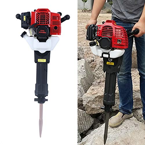 DNYSYSJ 52CC Heavy Duty Concrete Breaker Multifunctional Gasoline Lifting Hammer 2-Stroke Gas Demolition Jack with Funnel Mixing Pot Handle and Fuel Tank Perspective Hole 1500BPM 6500r/Min