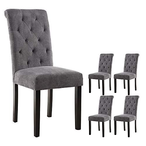 LSSBOUGHT Stylish Dining Room Chairs with Solid Wood Legs, Set of 4 (Gray)