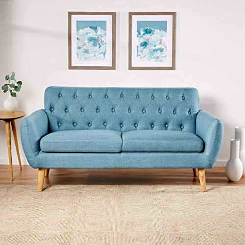 Christopher Knight Home Bernice Mid-Century Modern Tufted Fabric Sofa, Blue / Natural