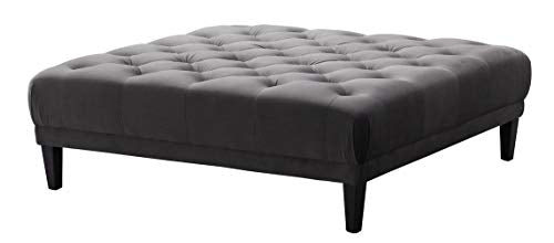 Acanva Luxury Vintage Chesterfield Tufted Velvet Living Room Family Sofa, Ottoman, Dark Grey