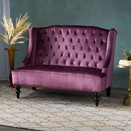 Leona Modern Glam Tufted Velvet Wingback Loveseat, Raisin and Dark Brown