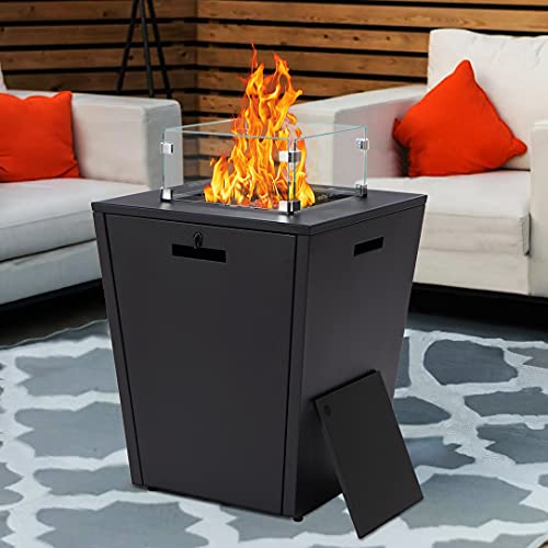 Black Square fire Pit Table Aluminum fire Pit Propane 37,000 BTU Auto-Ignition 22