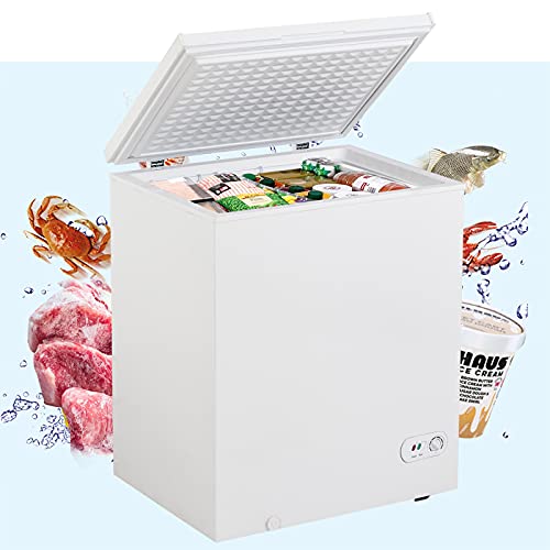 Moiitee Chest Freezer, Compact Chest Freezer with flip-up lid and Removable Storage Basket Mini Outdoor Chest Freezer for Home and Kitchen/Dorm/Bar/Office, 7 Temperature Settings
