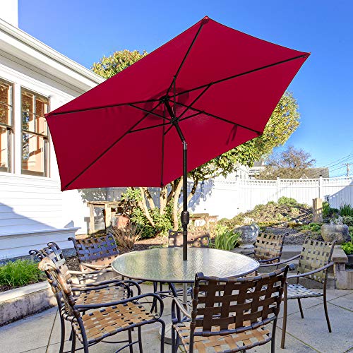 Abba Patio 9 Ft Fade Resistant Sunbrella Patio Umbrella with Auto Tilt and Crank, Alu. 8 Ribs, Red