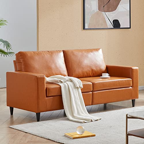 P PURLOVE Modern Style 3 Seat Sofa PU Leather Upholstered Couch Furniture for Home or Office (3 Seat Sofa, Brown)