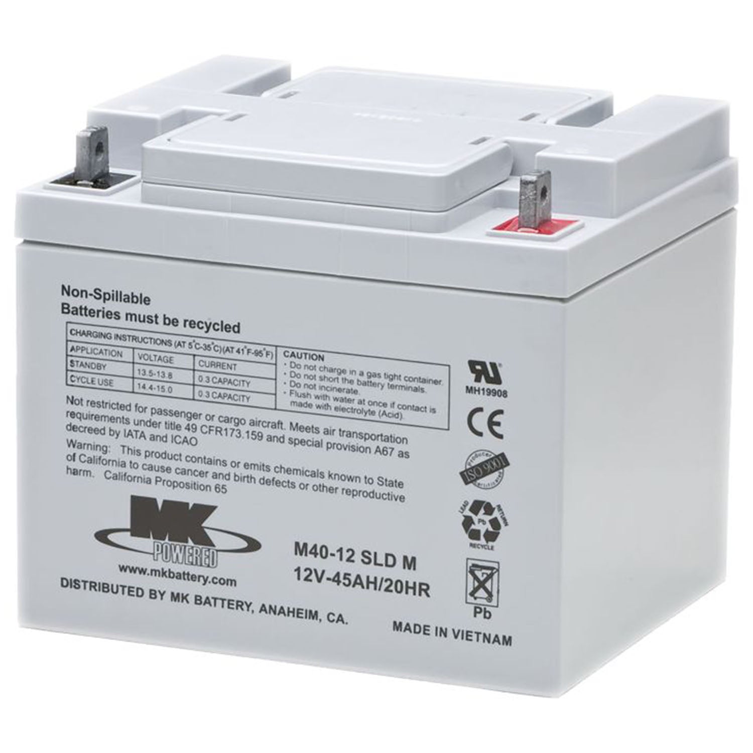 MK Battery 12V 45 Ah Light Duty Sealed Gel Battery