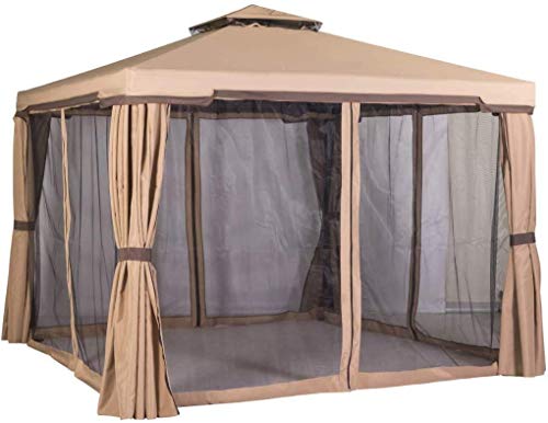 Crownland Outdoor Patio Garden Gazebo 10 x 10 FT, with Mosquito Netting and Double Square Tops, for Wedding Party Commercial Use Backyard Events