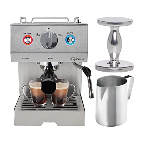 Capresso Cafe Select Professional Stainless Steel Espresso and Cappuccino Machine with Handheld Tamper and Frothing Pitcher Bundle (3 Items)