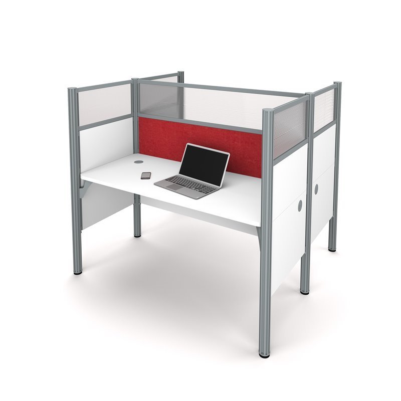 2 Person Workstation in White and Red