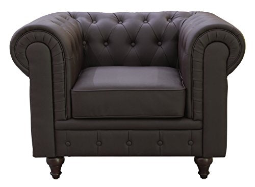 US Pride Furniture Bonded Leather Chesterfield Sofa Set, Brown