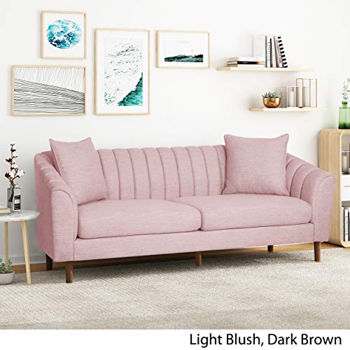 Christopher Knight Home Susan Fabric 3 Seater Sofa, Light Blush + Dark Brown