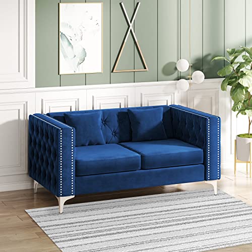 Mjkone Modern Loveseat Recliner with Deep Button Tufted Design, Couch for Bedroom, Bedroom Furniture for Small Living Room, Apartment and Small Space, Velvet Blue