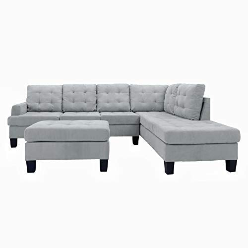 Casa Andrea Milano Modern Reversible Sectional Sofa Couch with Chaise and Ottoman, Large, Grey