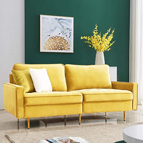 PovKeever Modern Velvet Fabric Sofa,Yellow