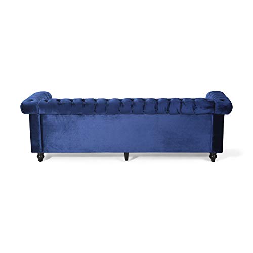 Laura Tufted Chesterfield Velvet 3 Seater Sofa, Midnight Blue and Dark Brown