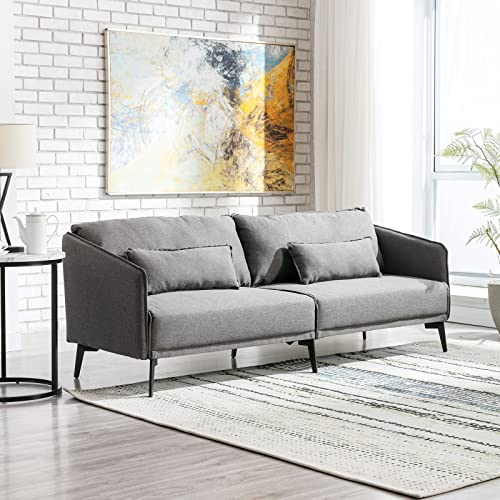 Modern Convertible Sectional Sofa Couch, 3 PCS Upholstered Grey Couch Set with Five Pillows, Fabric Soft Sectional Couches for Living Room, 3+2+1 Seater, Metal Leg, Loading Weight 1322 lbs