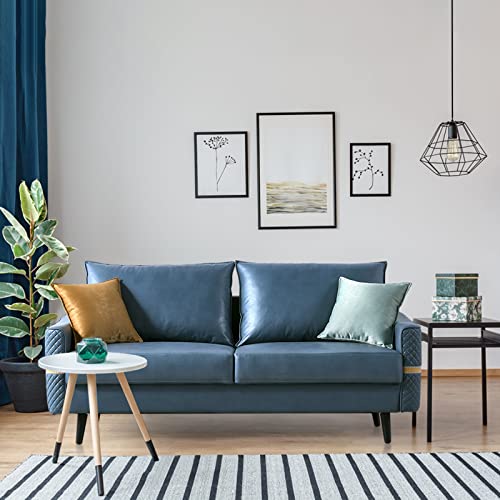 Mi Shangou 72 inch Sofa Couch, Mid-Century 3-Seat Tufted Love Seat for Living Room, Bedroom, Office, Apartment, Dorm, Studio and Small Space, 2 Pillows Included (Blue)