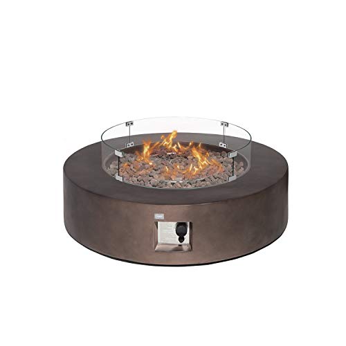 COSIEST Outdoor Propane Fire Pit Coffee Table w Dark Bronze 42-inch Round Base Patio Heater, 50,000 BTU Stainless Steel Burner, Wind Guard, Tank Outside, Free Lava Rocks, Waterproof Cover