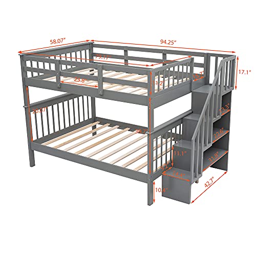 Full-Over-Full Bunk Bed,4 Storage Stairway and Guard Rail, Full-Over-Full Bunk Bed for Bedroom, Dorm, for Family, Kids, Teens,No Box Spring Needed