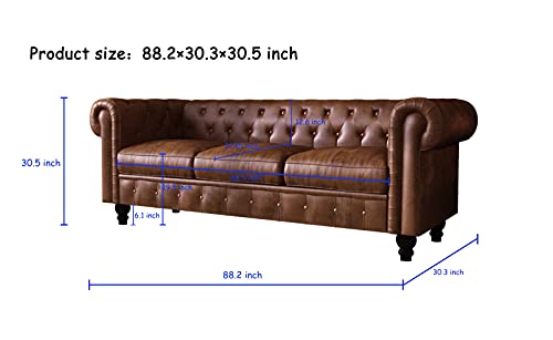Tileon Modern Chesterfield Tufted Sofa Couch, 88.18 Inch 3-Seater Upholstered Sofa with Scroll Arms for Living Room, Bedroom, Apartment