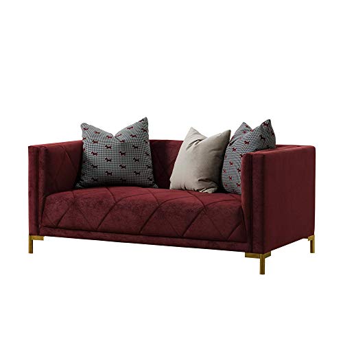 Acanva Velvet Living Room Small, Mid-Century Modern Sofas, 66”W Loveseat, Wine Red