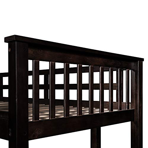 Polibi Twin Size Rubber Wooden Loft Bed with Storage Shelves and Under-Bed Desk for Teens Adult, Espresso