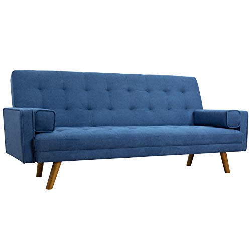 YESHOMY Upholstered Modern Convertible Couch Soft Pillow, Comfortable Futon Sofa Bed Suitable for Bedroom, Apartment, Dormitory Retro Style, Blue
