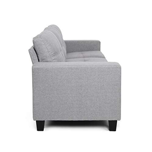Christopher Knight Home Viviana Three Seater Sofa with Wood Legs, Gray and Natural Finish, 34.00 inches deep x 76.00 inches wide x 35.00 inches high